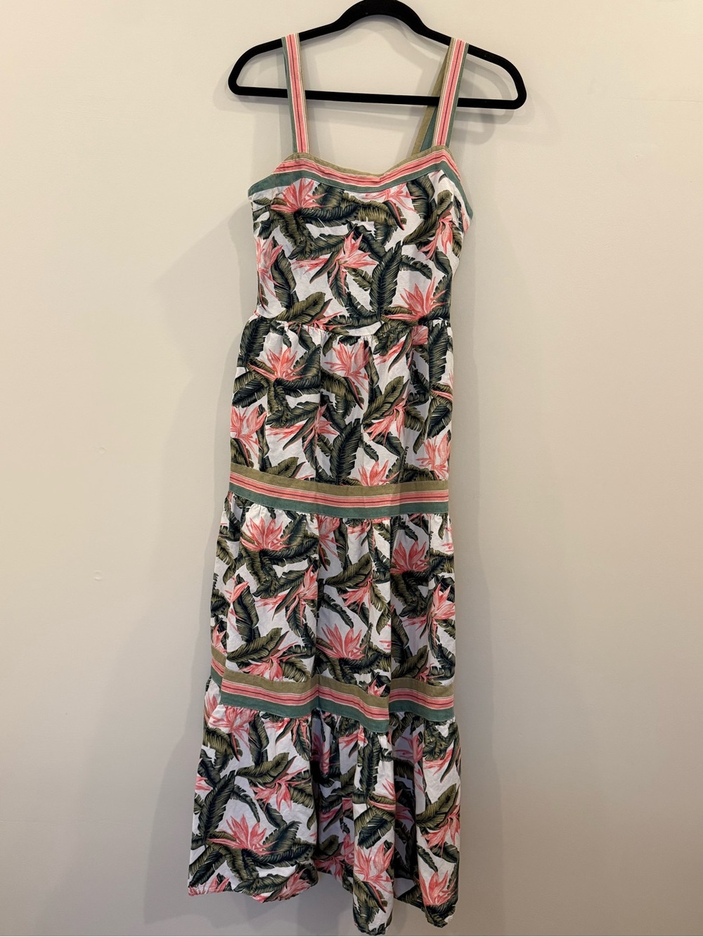 LOFT Pink & Green Tropical Print Maxi Dress